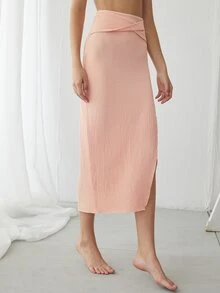 SHEIN Unity 扭結細節開衩半身裙 - 珊瑚粉 - 查看 5