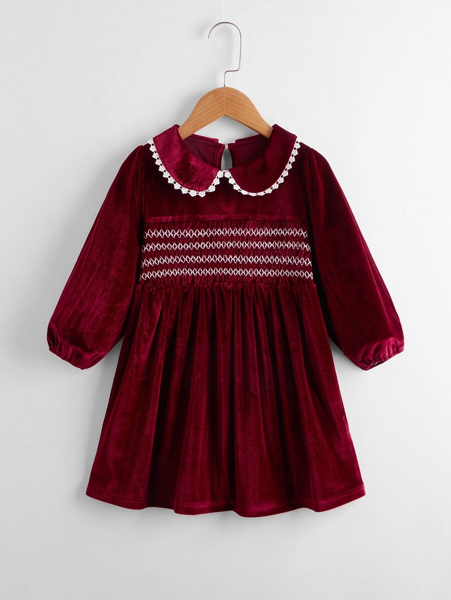 BABIES SHIRRED DRESS WITH PETER PAN COLLAR TILES DARLS