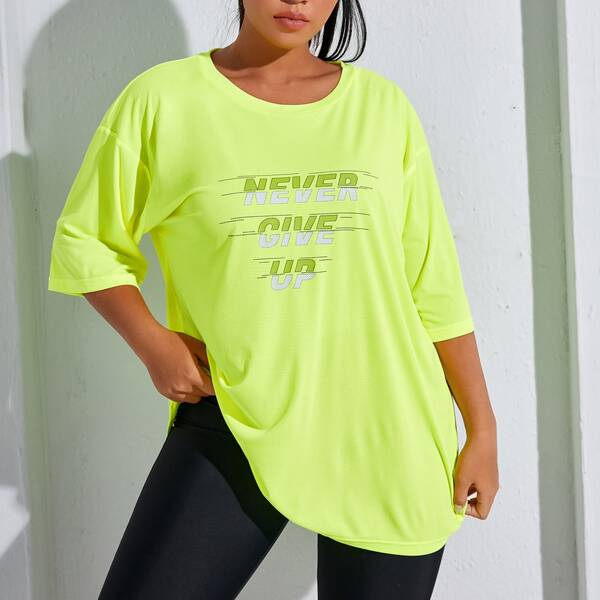 

Plus Neon Lime Slogan Graphic Sports Tee, Lime green