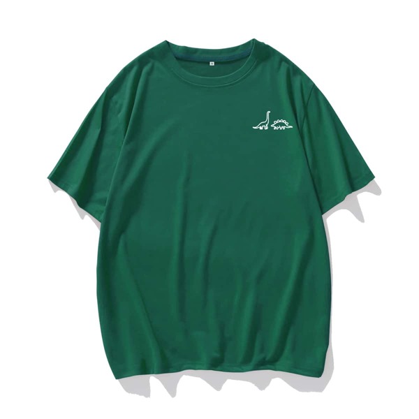 

Men Cartoon Dinosaur Print Tee, Dark green