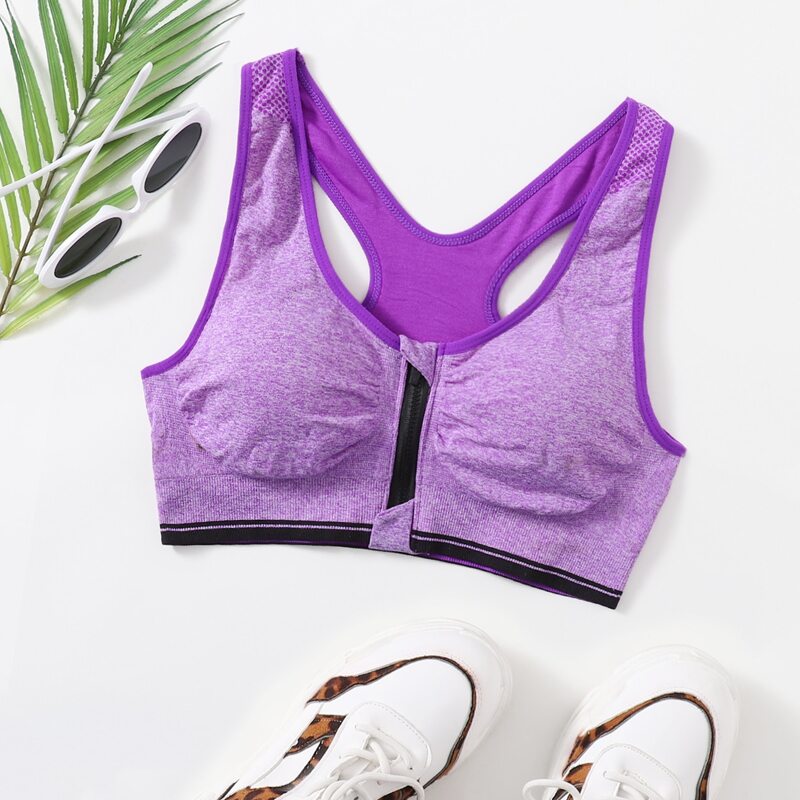 

High Support Zipper Front Sports Bra, Purple