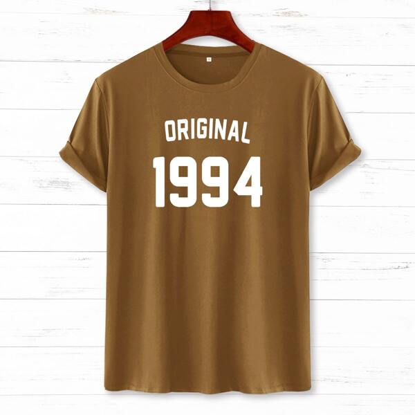 

Men Letter Graphic Round Neck Tee, Brown