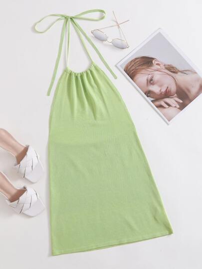 Solid Tie Back Sweater Dress