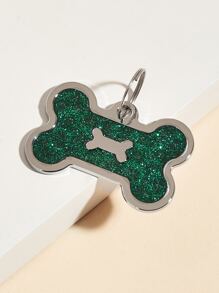 1pc Bone Shaped Glitter powder Pet ID Tag For Decoration - Dark Green - View 1