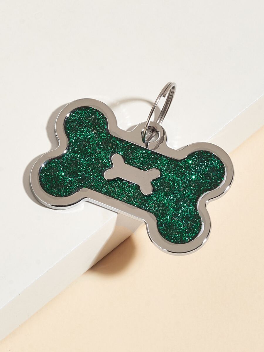 1pc Bone Shaped Glitter powder Pet ID Tag For Decoration - Dark Green - View 1