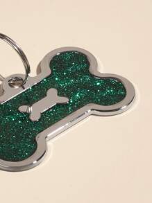1pc Bone Shaped Glitter powder Pet ID Tag For Decoration - Dark Green - View 3