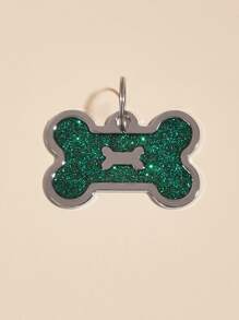 1pc Bone Shaped Glitter powder Pet ID Tag For Decoration - Dark Green - View 4