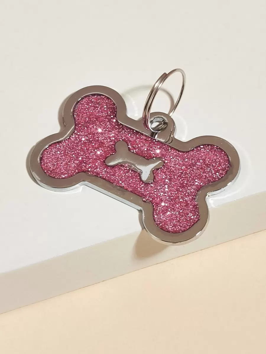 1pc Bone Shaped Glitter powder Pet ID Tag For Decoration - Baby Pink - View 1