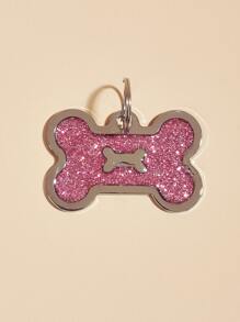1pc Bone Shaped Glitter powder Pet ID Tag For Decoration - Baby Pink - View 3