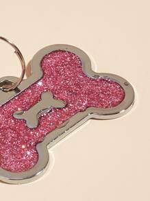 1pc Bone Shaped Glitter powder Pet ID Tag For Decoration - Baby Pink - View 4
