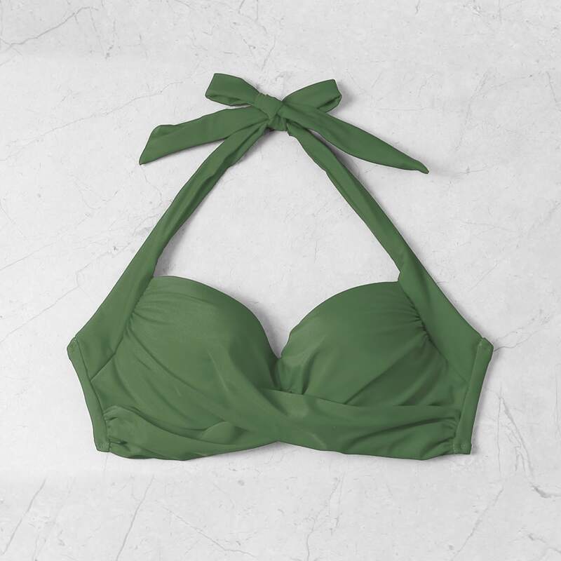 

Twist Push Up Halter Bikini Top, Army green