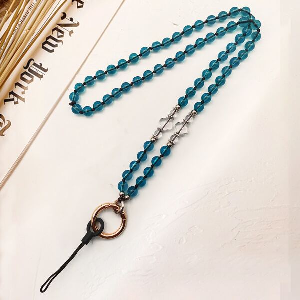 

Beaded Phone Lanyard With Ring Buckle, Blue