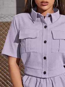 Mulvari 燈芯絨翻蓋口袋襯衫和褲子 - 紫丁香色 - 查看 4