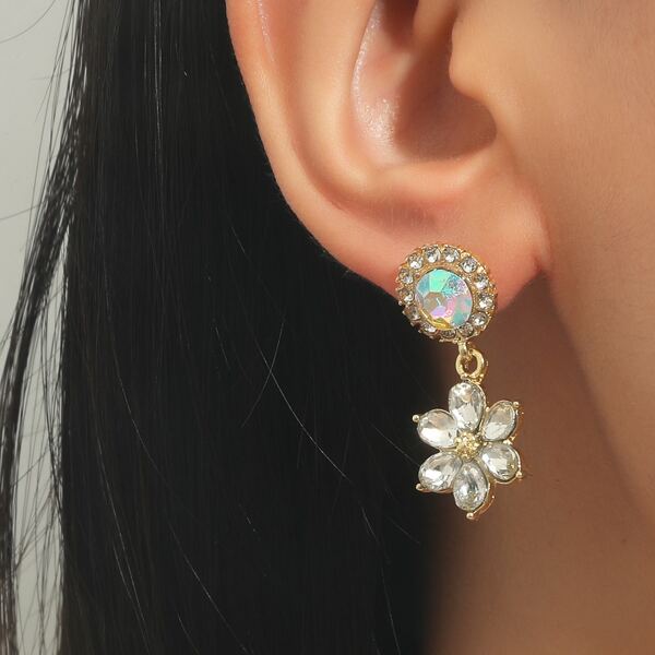 

Rhinestone Flower Drop Earrings, Gold