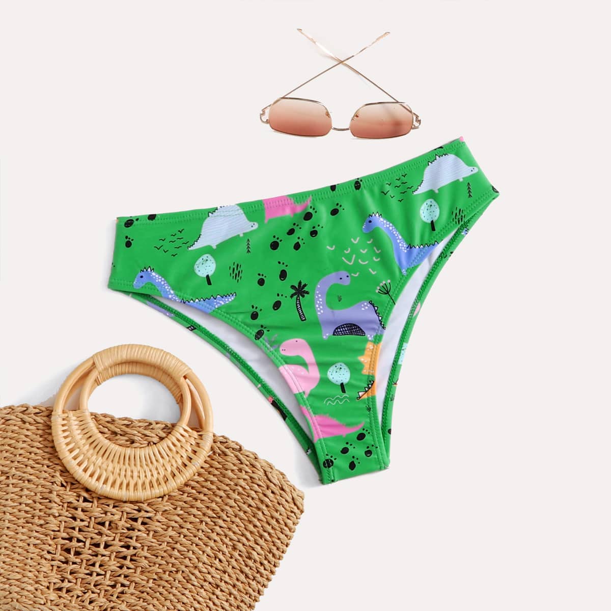 

Cartoon Print Bikini Bottom, Green