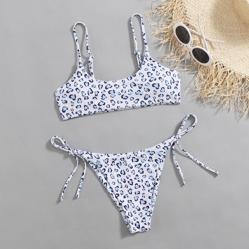 

Leopard Print Bikini Swimsuit, Blue and white