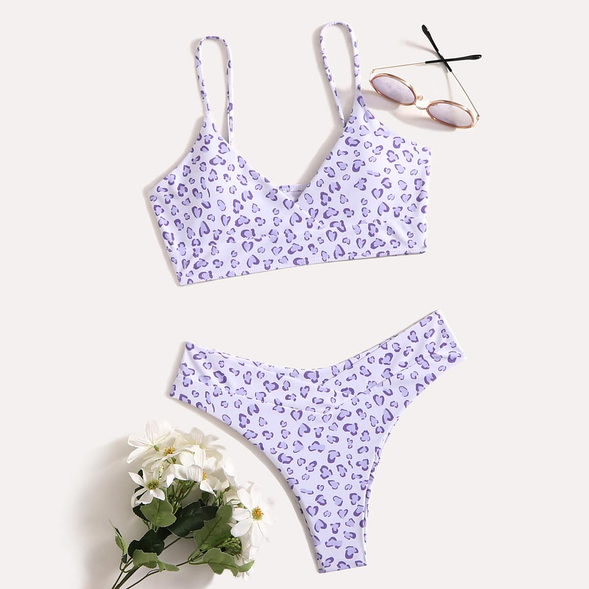 

Leopard Print Bikini Swimsuit, Lilac purple