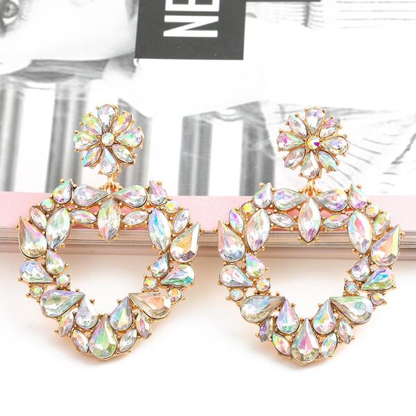 

Rhinestone Decor Heart Drop Earrings, Multicolor