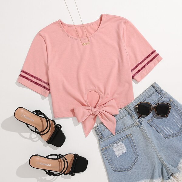 

Knot Hem Glitter Tape Tee, Pink
