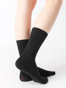 Plain Crew Socks - Black - View 2