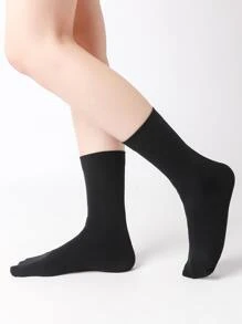 Plain Crew Socks - Black - View 3