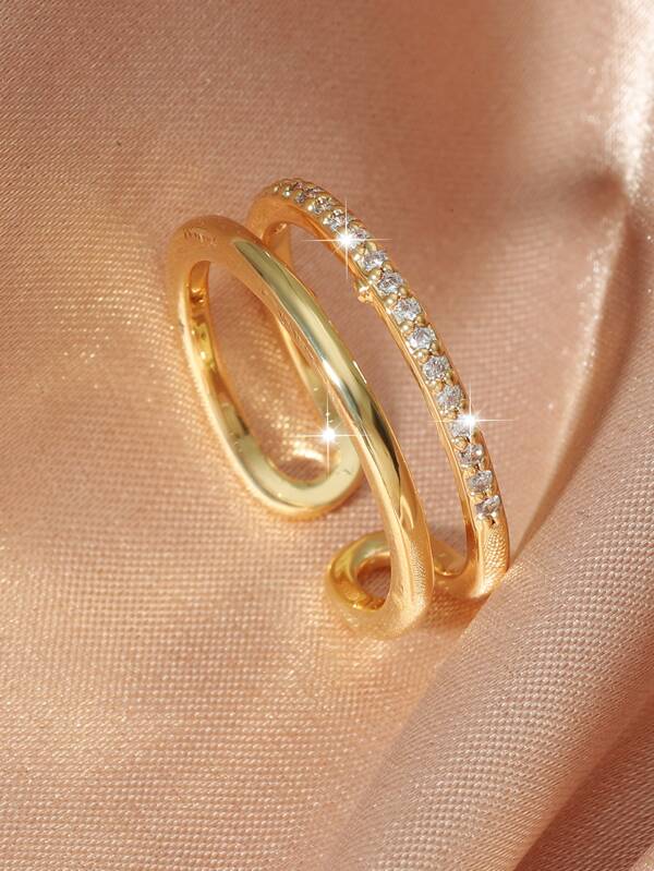 Cubic Zirconia Decor Cuff Ring