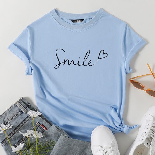 

Letter And Heart Print Tee, Baby blue