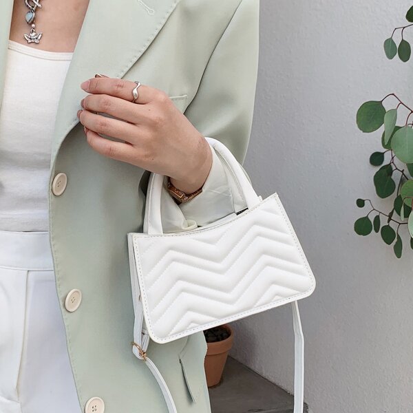 

Minimalist Quilted Satchel Bag, White
