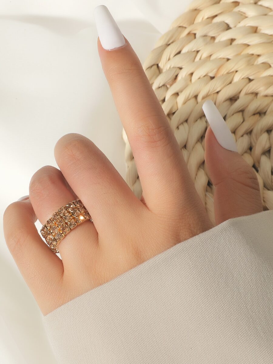 1入組魅力四射水鑽裝飾戒指適合女士日常裝飾 - 香檳色 - 查看 1