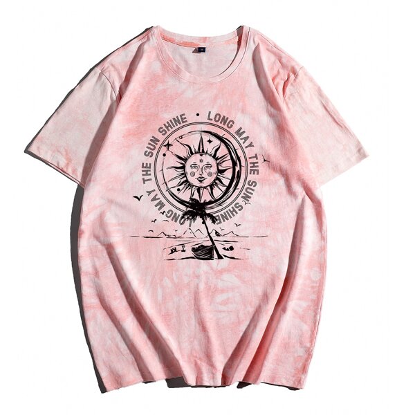 

Men Abstract Sun Tie Dye Graphic Tee, Pink