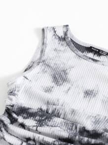 SHEIN EZwear Tie Dye Drawstring Ruched Side Rib-knit Dress