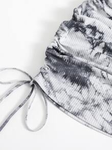 SHEIN EZwear Tie Dye Drawstring Ruched Side Rib-knit Dress