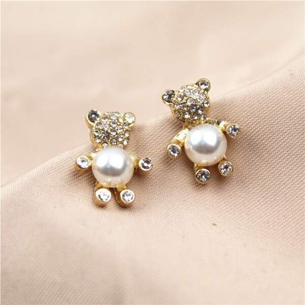

Rhinestone & Faux Pearl Decor Earrings, Gold