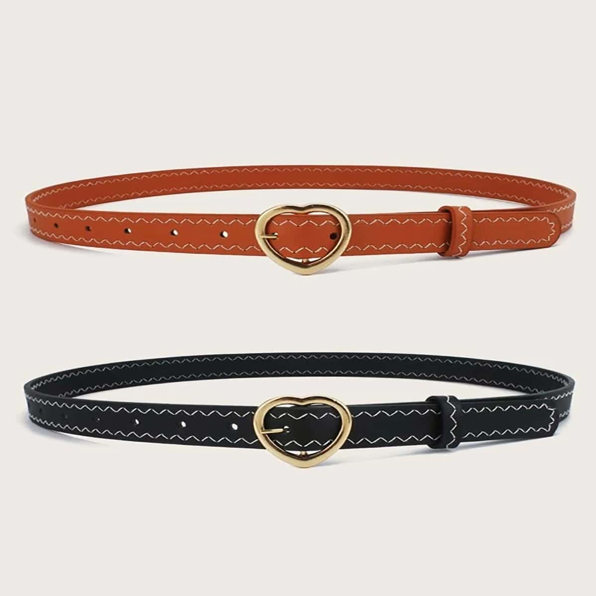 

2pcs Heart Buckle Belt, Black