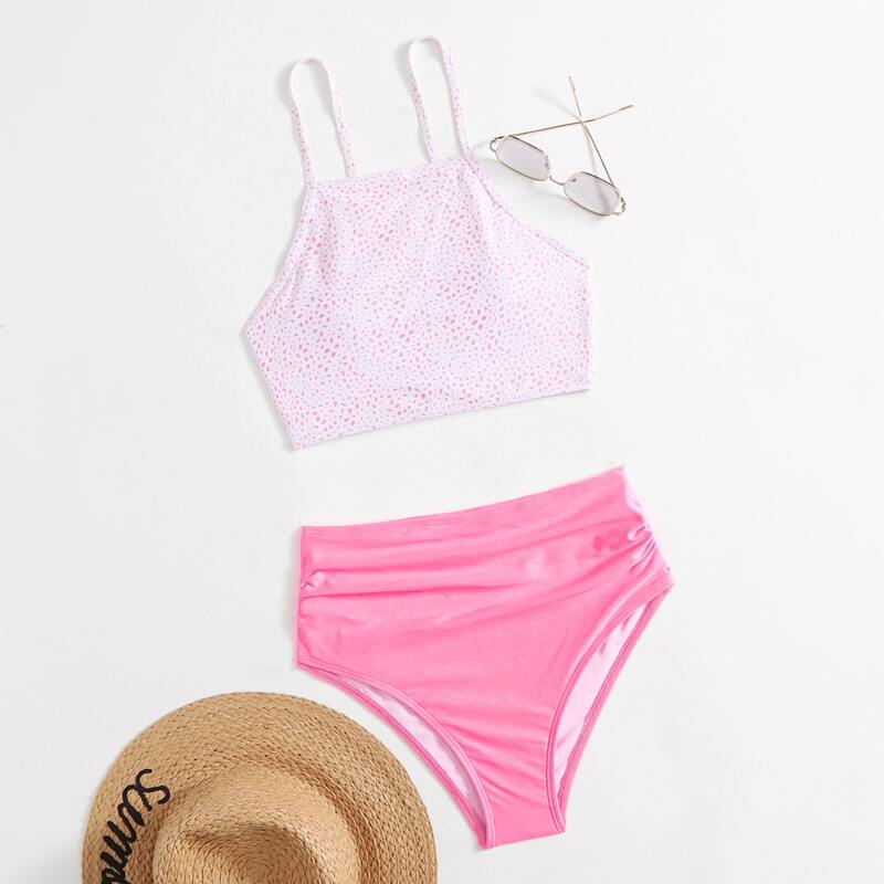

Dalmatian Lace Up High Waist Bikini Swimsuit, Pink