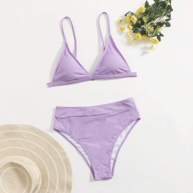 

Solid Triangle Bikini Swimsuit, Mauve purple