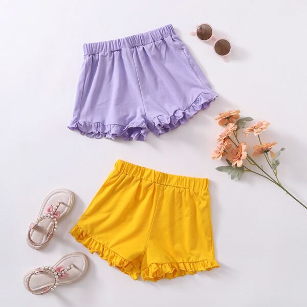 

Girls 2 Pack Ruffle Hem Shorts, Multicolor