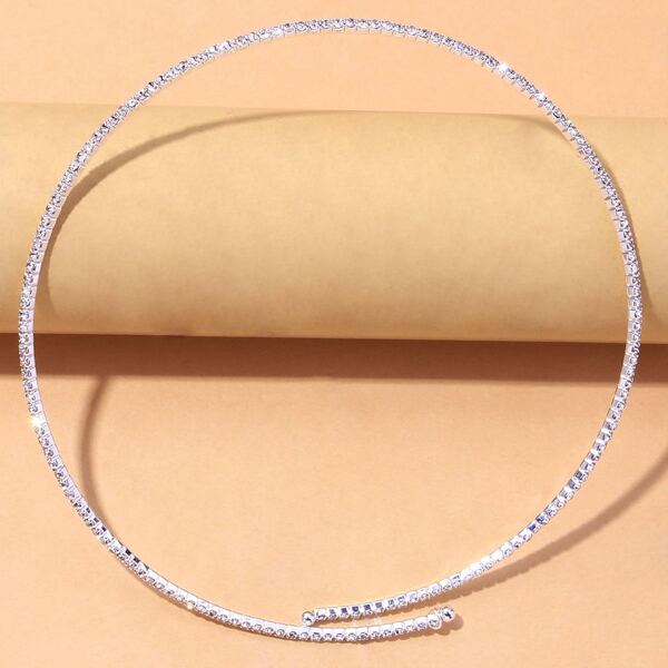 

Rhinestone Decor Necklace, Silver