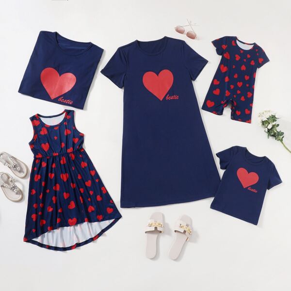 

Baby Boy Heart Print Tee Romper, Navy blue