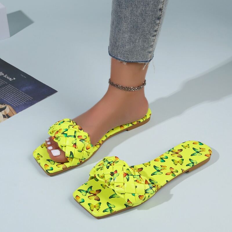 

Butterfly Braided Band Slide Sandals, Yellow