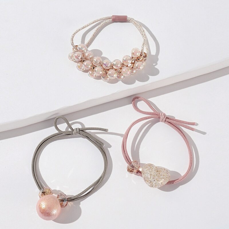 

3pcs Bead Decor Hair Tie, Multicolor