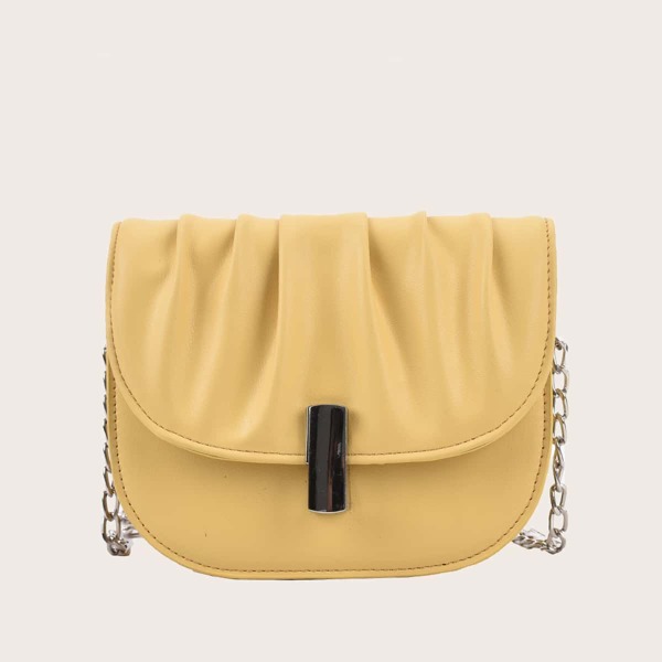 

Metal Lock Ruched Chain Crossbody Bag, Yellow