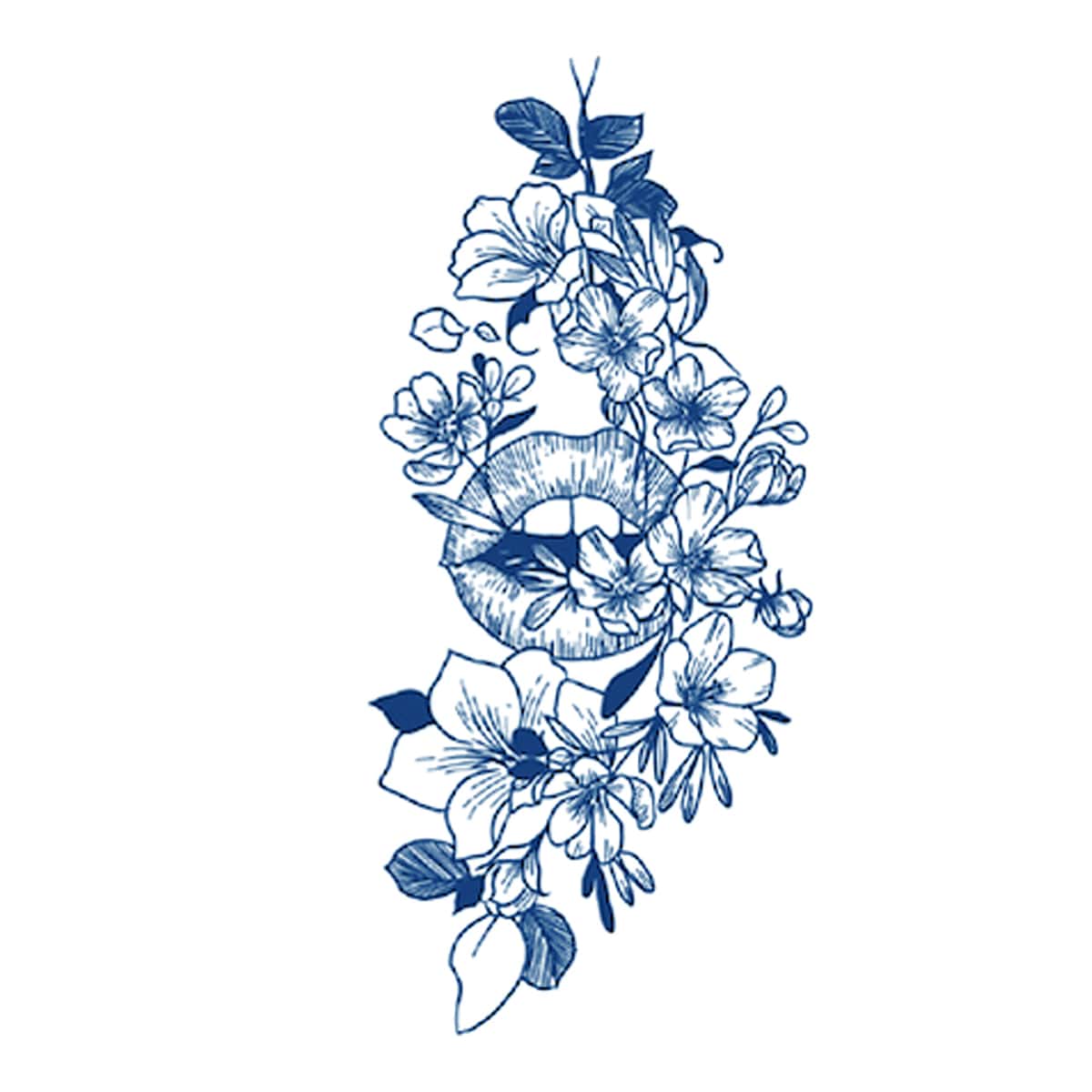 1pc Random Floral Tattoo Sticker, Blue