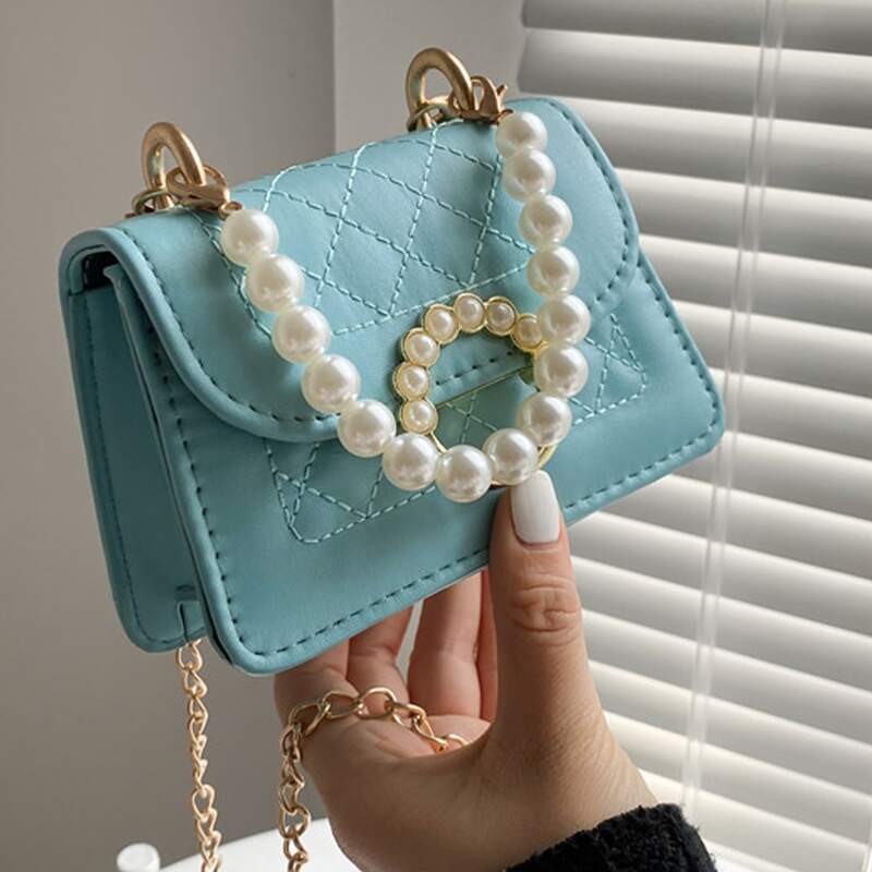 

Faux Pearl Handle Mini Satchel Bag, Baby blue