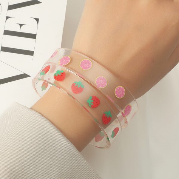

2pcs Fruit Pattern Cuff Bracelet, Multicolor