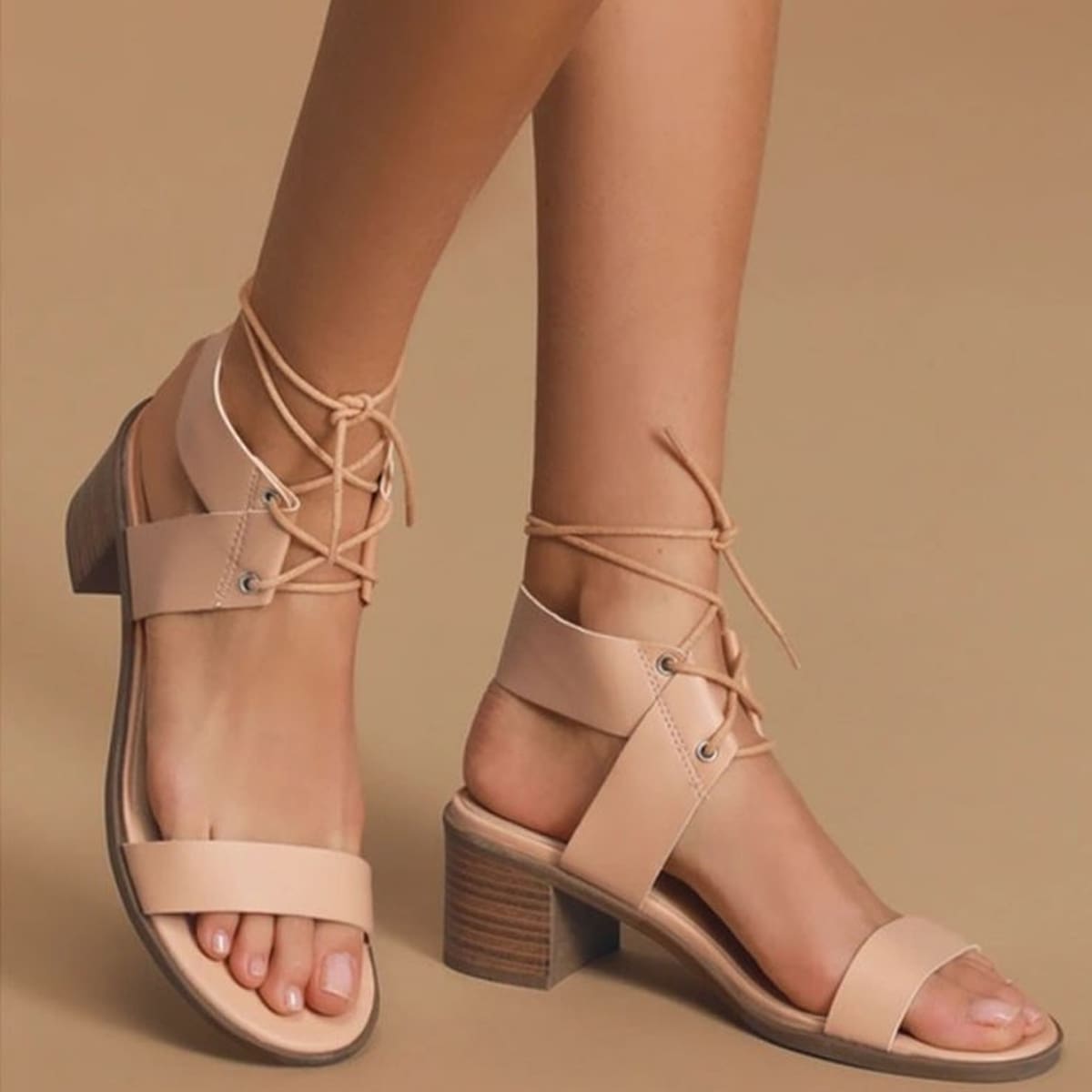 

Lace-up Chunky Heeled Sandals, Apricot