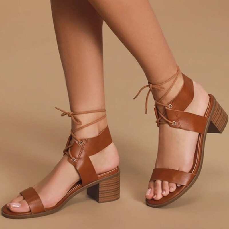 

Lace-up Chunky Heeled Sandals, Brown