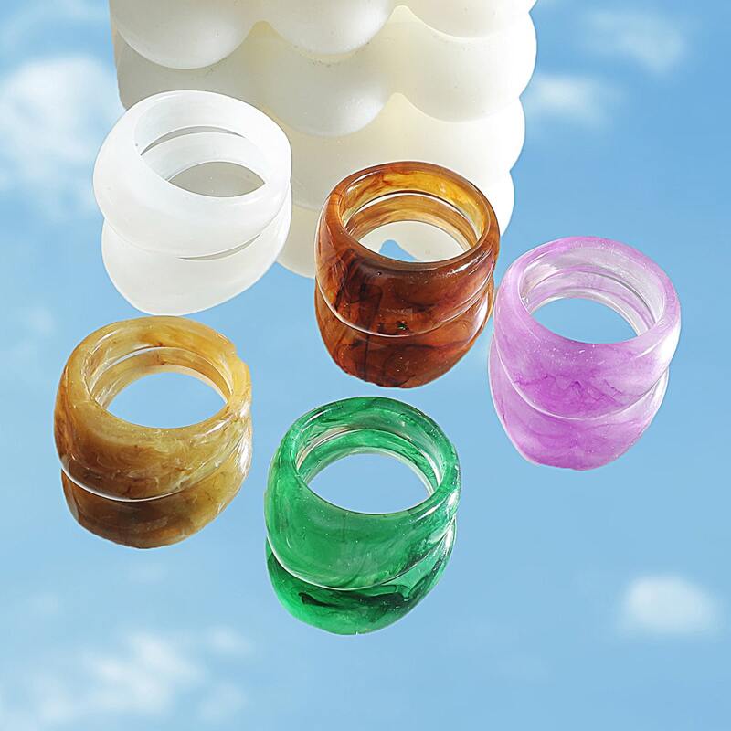 

5pcs Simple Resin Ring, Multicolor