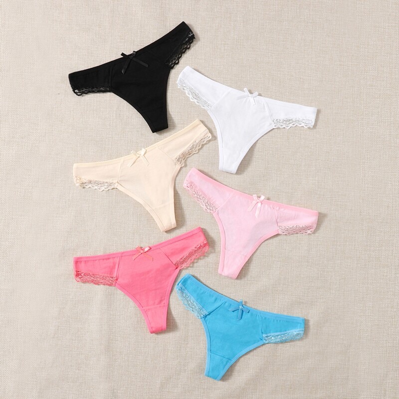 

6pack Contrast Lace Panty Set, Multicolor