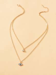 Rhinestone Eye Charm Layered Necklace - Baby Blue - View 2